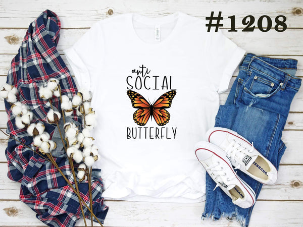 #1208 Anti Social Butterfly Graphic T-shirt